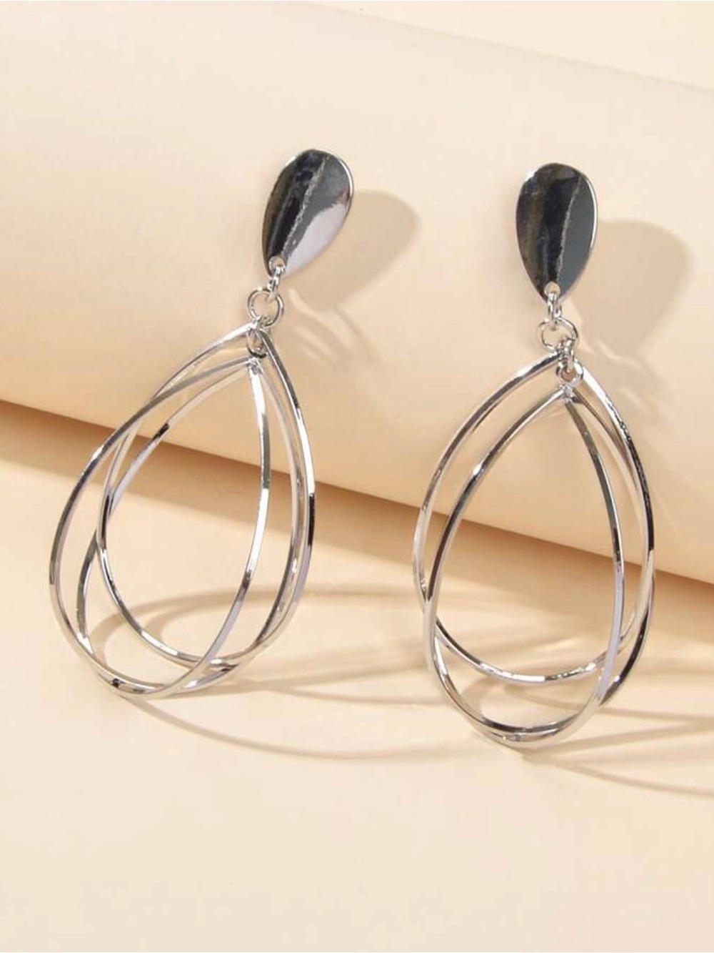 Silver Teardrop Multi-Hoop Dangle Earrings